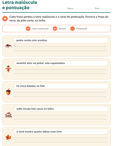Pré-visualização da ficha de Maiúscula e pontuação com Diversos para 2º ano do ensino fundamental