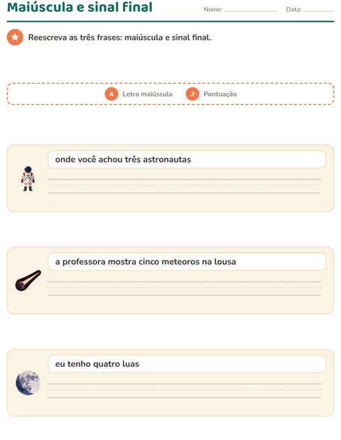 Pré-visualização da ficha de Maiúscula e pontuação com Espaço para 2º ano do ensino fundamental