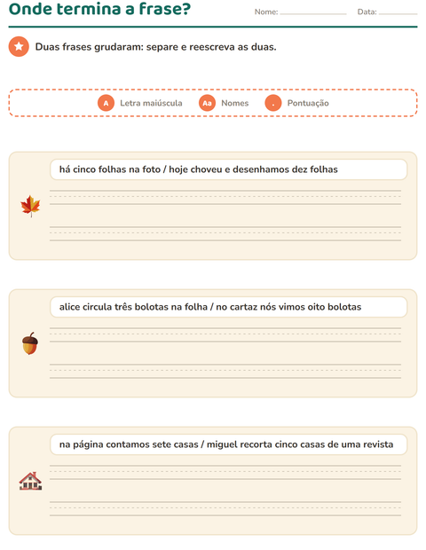 Pré-visualização da ficha de Maiúscula e pontuação com Diversos para 2º ano do ensino fundamental