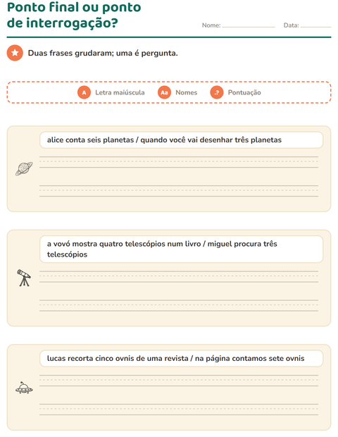 Pré-visualização da ficha de Maiúscula e pontuação com Espaço PB para 2º ano do ensino fundamental