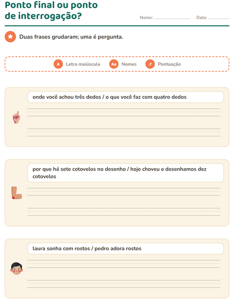 Pré-visualização da ficha de Maiúscula e pontuação com Partes do corpo para 2º ano do ensino fundamental