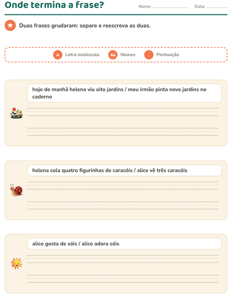 Pré-visualização da ficha de Maiúscula e pontuação com Primavera para 2º ano do ensino fundamental