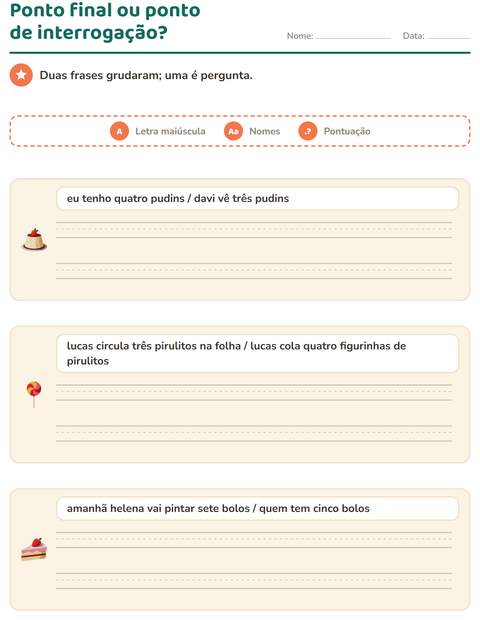 Pré-visualização da ficha de Maiúscula e pontuação com Sobremesas e doces para 2º ano do ensino fundamental