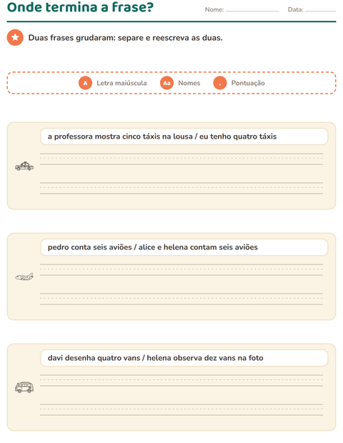Pré-visualização da ficha de Maiúscula e pontuação com Veículos PB 2 para 2º ano do ensino fundamental