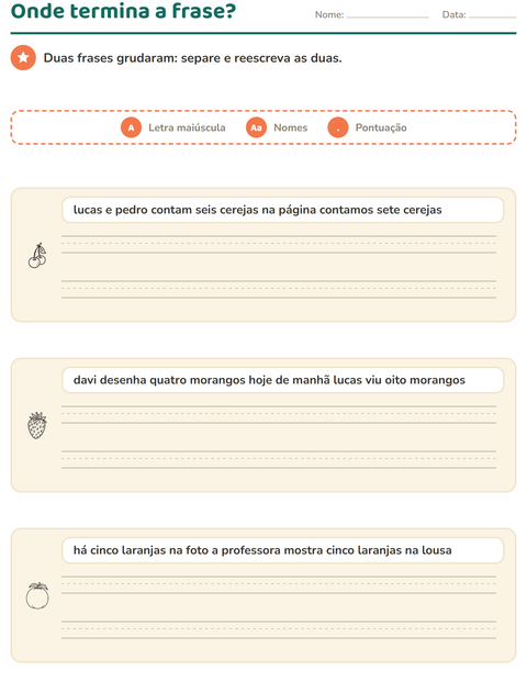 Pré-visualização da ficha de Maiúscula e pontuação com Frutas PB para 2º ano do ensino fundamental