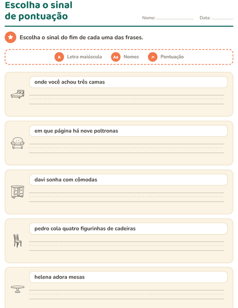 Pré-visualização da ficha de Maiúscula e pontuação com Móveis PB para 2º ano do ensino fundamental