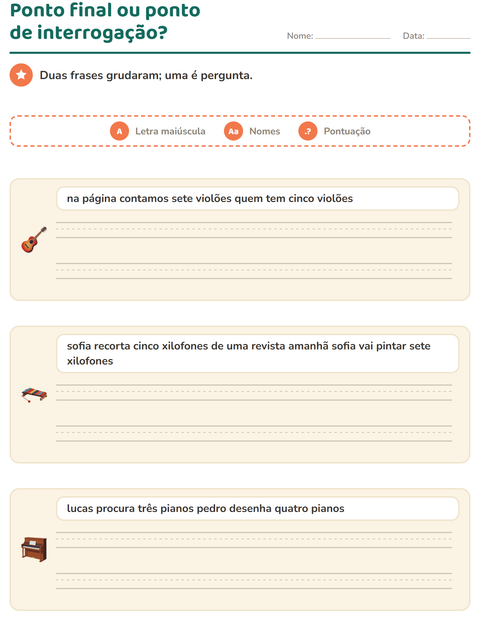 Pré-visualização da ficha de Maiúscula e pontuação com Música para 2º ano do ensino fundamental