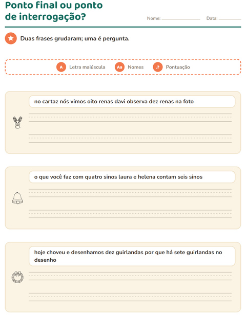 Pré-visualização da ficha de Maiúscula e pontuação com Natal P&B para 2º ano do ensino fundamental