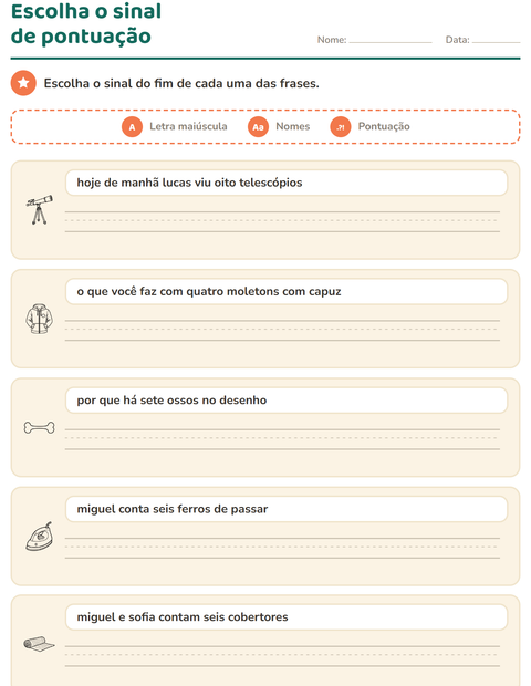 Pré-visualização da ficha de Maiúscula e pontuação com Objetos PB para 2º ano do ensino fundamental