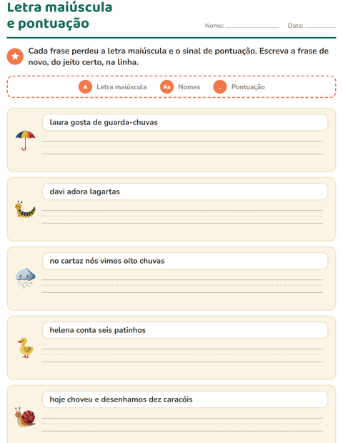 Pré-visualização da ficha de Maiúscula e pontuação com Primavera para 2º ano do ensino fundamental