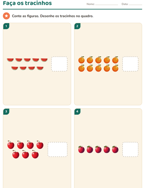 Pré-visualização da ficha de Marcas de contagem com Frutas para Educação infantil (pré-escola, 5-7 anos)
