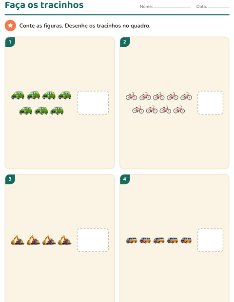 Pré-visualização da ficha de Marcas de contagem com Veículos para Educação infantil (pré-escola, 5-7 anos)