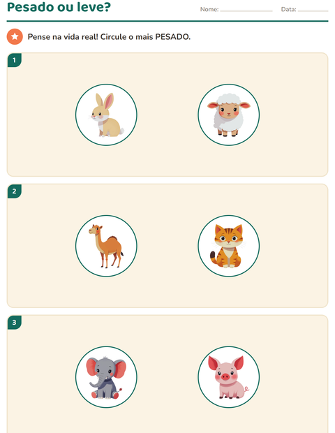 Pré-visualização da ficha de Medidas com Animais para Educação infantil (pré-escola, 5-7 anos)