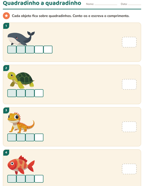 Pré-visualização da ficha de Medidas com Animais para 1º ano do ensino fundamental