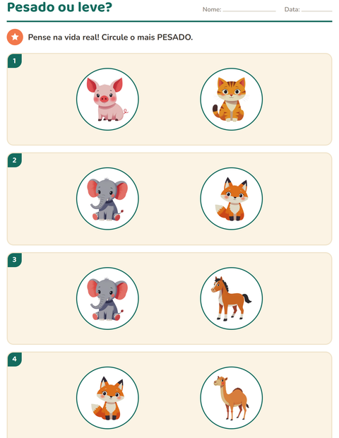 Pré-visualização da ficha de Medidas com Animais para Educação infantil (pré-escola, 5-7 anos)