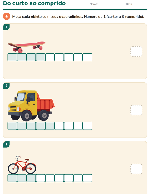 Pré-visualização da ficha de Medidas com Brinquedos para 1º ano do ensino fundamental