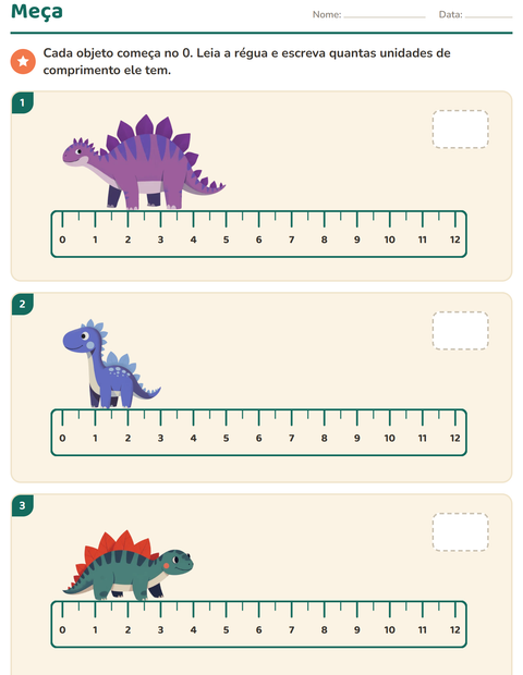 Pré-visualização da ficha de Medidas com Dinossauros para 2º ano do ensino fundamental