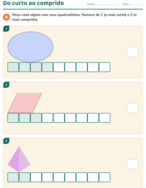 Pré-visualização da ficha de Medidas com Formas para 1º ano do ensino fundamental