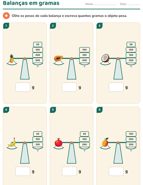 Pré-visualização da ficha de Medidas com Frutas para 2º ano do ensino fundamental