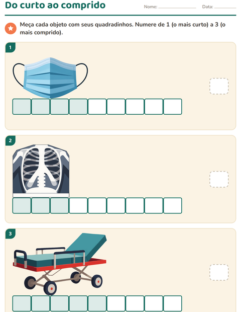 Pré-visualização da ficha de Medidas com Hospital para 1º ano do ensino fundamental