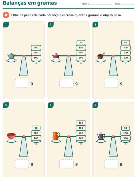 Pré-visualização da ficha de Medidas com Utensílios de cozinha para 2º ano do ensino fundamental