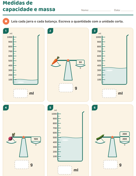 Pré-visualização da ficha de Medidas com Vegetais para 2º ano do ensino fundamental