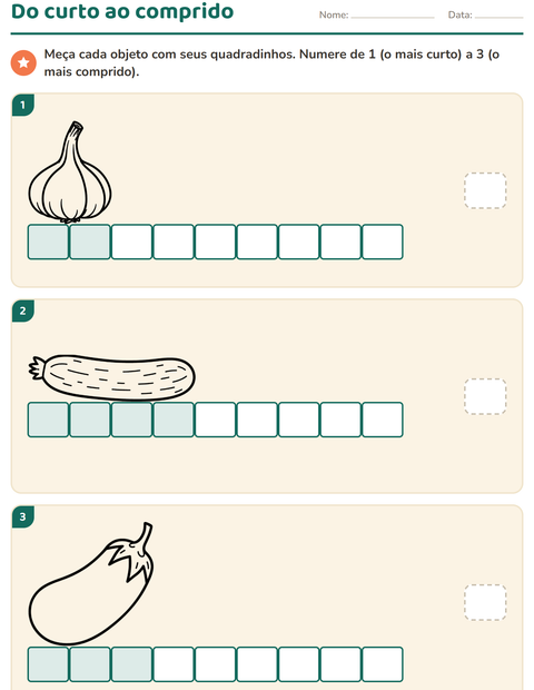 Pré-visualização da ficha de Medidas com Vegetais PB para 1º ano do ensino fundamental