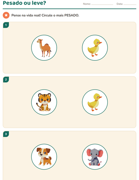 Pré-visualização da ficha de Medidas com Animais para Educação infantil (pré-escola, 5-7 anos)