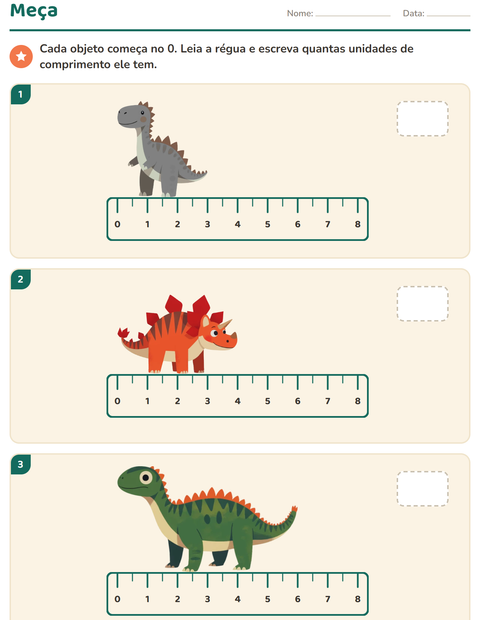 Pré-visualização da ficha de Medidas com Dinossauros para 2º ano do ensino fundamental