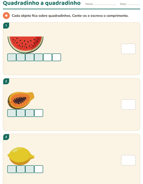 Pré-visualização da ficha de Medidas com Frutas para 1º ano do ensino fundamental