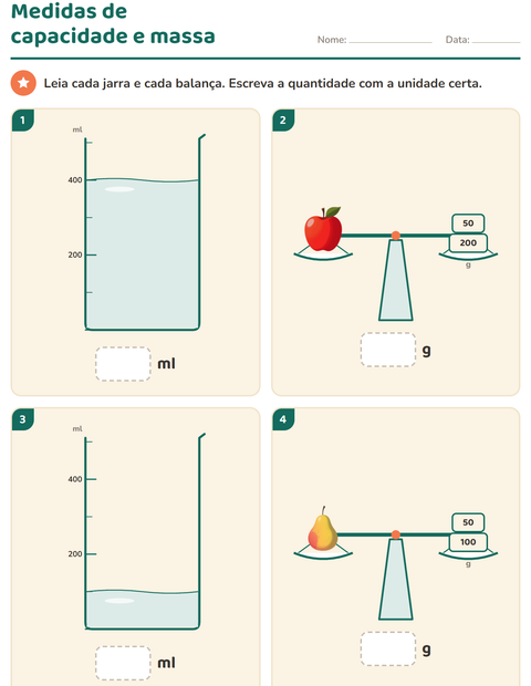 Pré-visualização da ficha de Medidas com Frutas para 2º ano do ensino fundamental