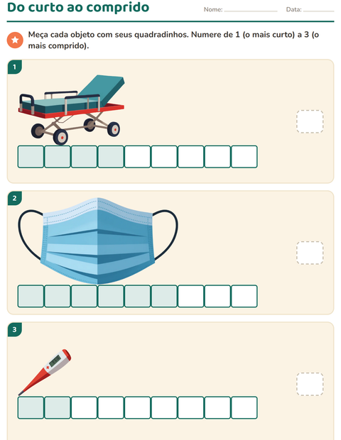 Pré-visualização da ficha de Medidas com Hospital para 1º ano do ensino fundamental