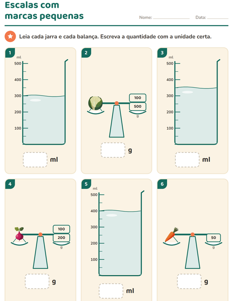 Pré-visualização da ficha de Medidas com Vegetais para 2º ano do ensino fundamental