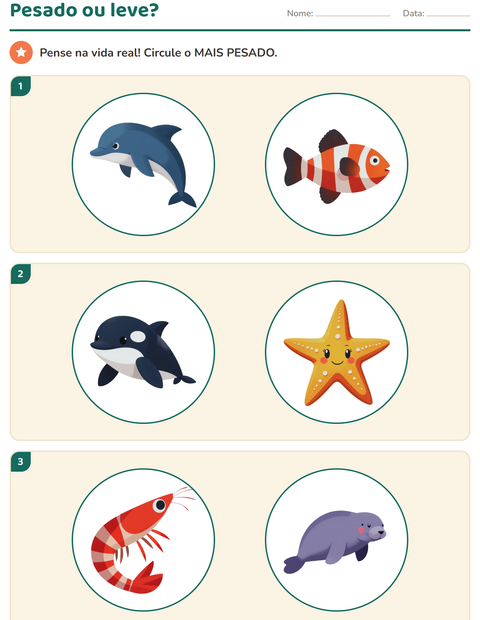 Pré-visualização da ficha de Medidas com Vida marinha para Educação infantil (pré-escola, 5-7 anos)