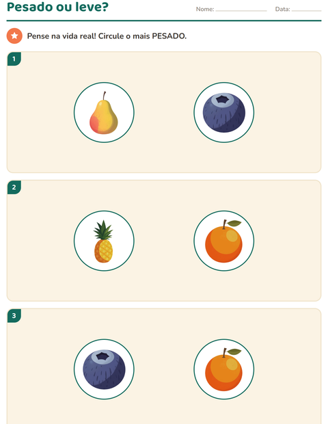 Pré-visualização da ficha de Medidas com Frutas para Educação infantil (pré-escola, 5-7 anos)