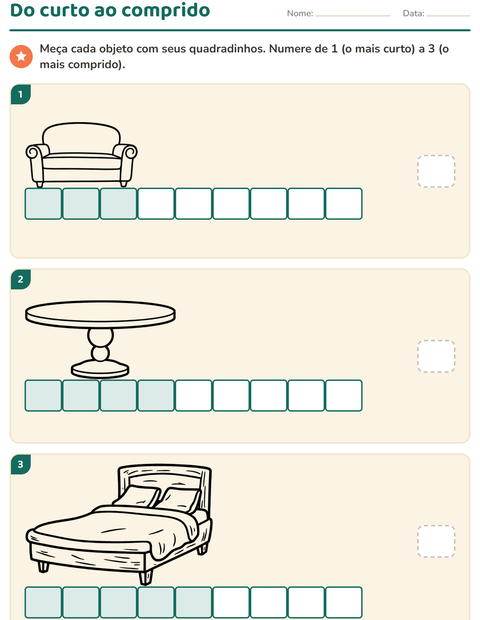 Pré-visualização da ficha de Medidas com Móveis PB para 1º ano do ensino fundamental