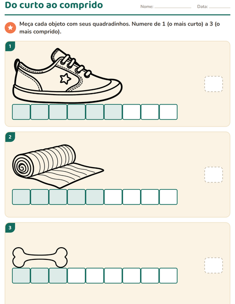 Pré-visualização da ficha de Medidas com Objetos PB para 1º ano do ensino fundamental