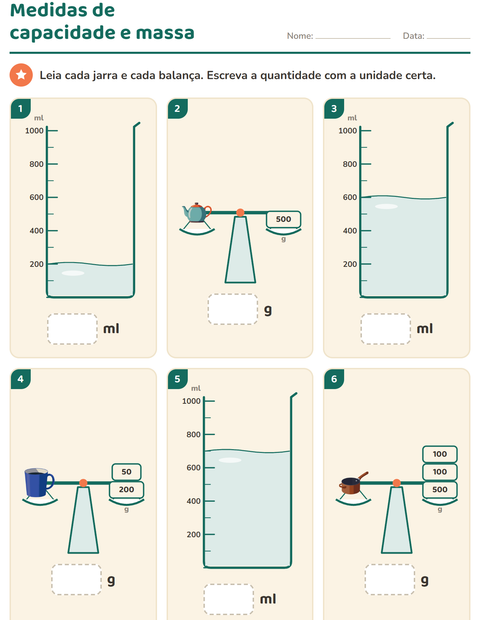 Pré-visualização da ficha de Medidas com Utensílios de cozinha para 2º ano do ensino fundamental