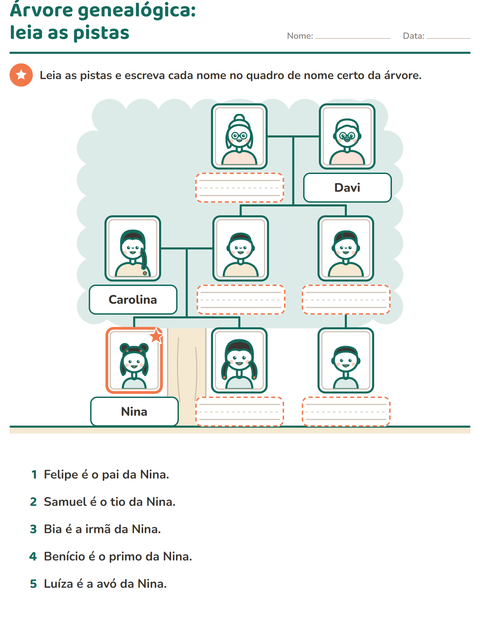 Pré-visualização da ficha de Membros da família para 1º ano do ensino fundamental