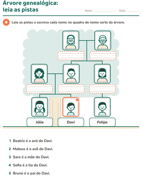 Pré-visualização da ficha de Membros da família para 1º ano do ensino fundamental