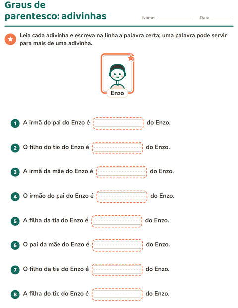 Pré-visualização da ficha de Membros da família para 2º ano do ensino fundamental