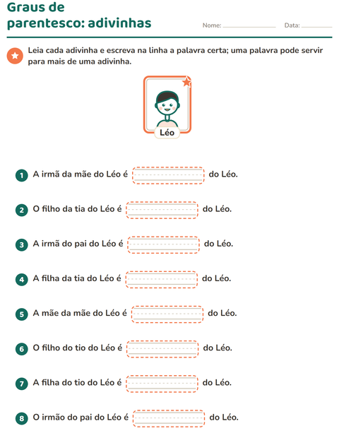 Pré-visualização da ficha de Membros da família para 2º ano do ensino fundamental