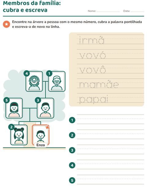 Pré-visualização da ficha de Membros da família para Educação infantil (pré-escola, 5-7 anos)