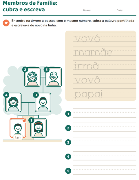 Pré-visualização da ficha de Membros da família para Educação infantil (pré-escola, 5-7 anos)