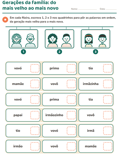Pré-visualização da ficha de Membros da família para 1º ano do ensino fundamental