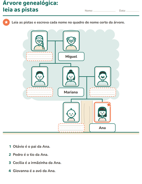 Pré-visualização da ficha de Membros da família para 1º ano do ensino fundamental