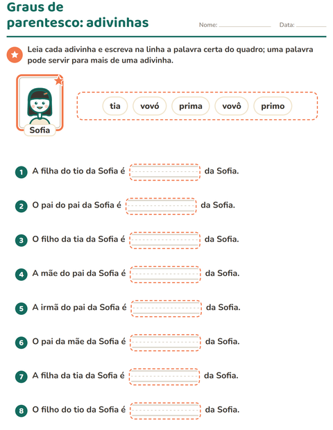 Pré-visualização da ficha de Membros da família para 2º ano do ensino fundamental
