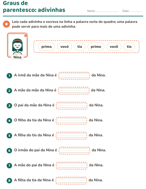 Pré-visualização da ficha de Membros da família para 2º ano do ensino fundamental