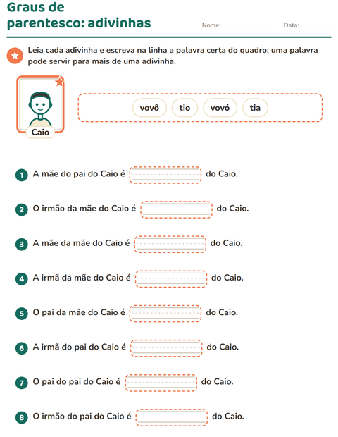 Pré-visualização da ficha de Membros da família para 2º ano do ensino fundamental