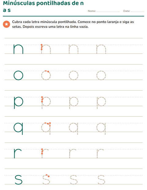 Letras minúsculas pontilhadas de n a s